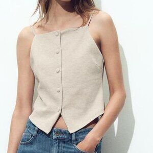 Zara Asymmetric Button Up Vest Top